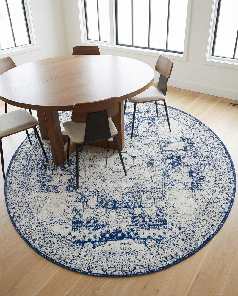 Dover Terrace Collection Area Rug -  Lagoon (Ivory and Blue) Round Ivory and Blue  lifestyle 39