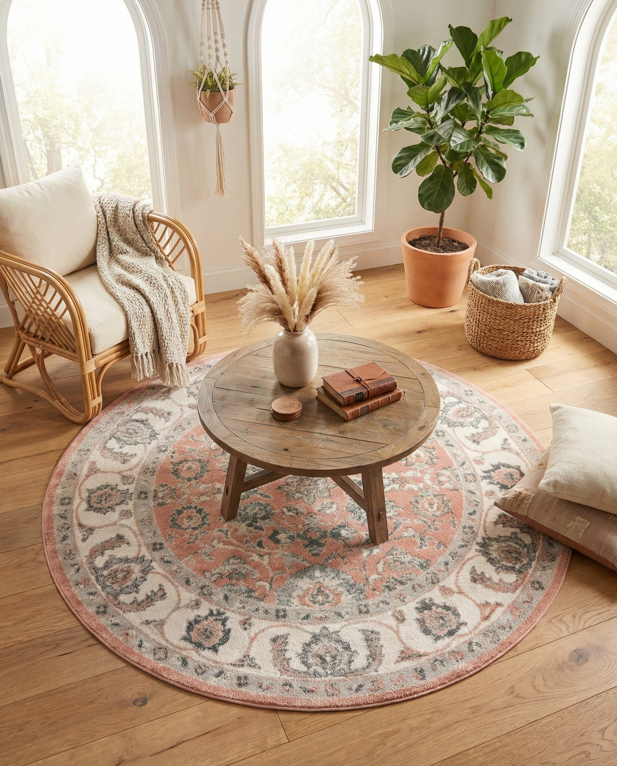 Adriana Terrace Collection Area Rug -  Positano (Rose) Round Rose  lifestyle 23