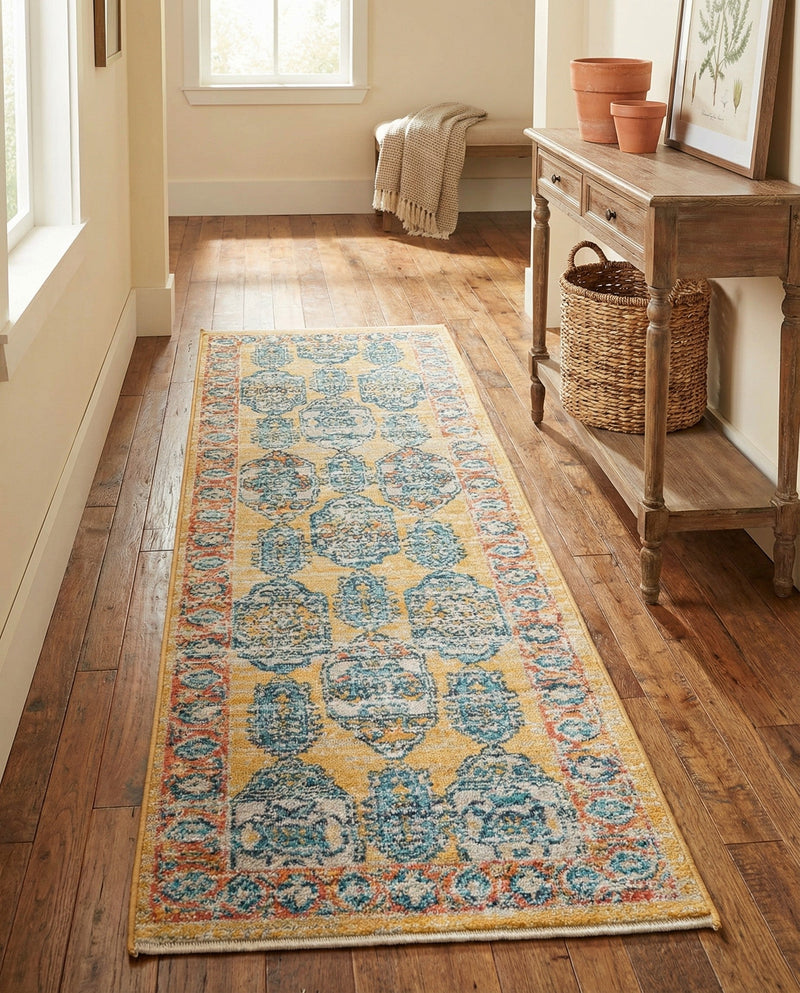 Seville Stripes Collection Area Rug -  Granada (Yellow) Runner Yellow  lifestyle 42