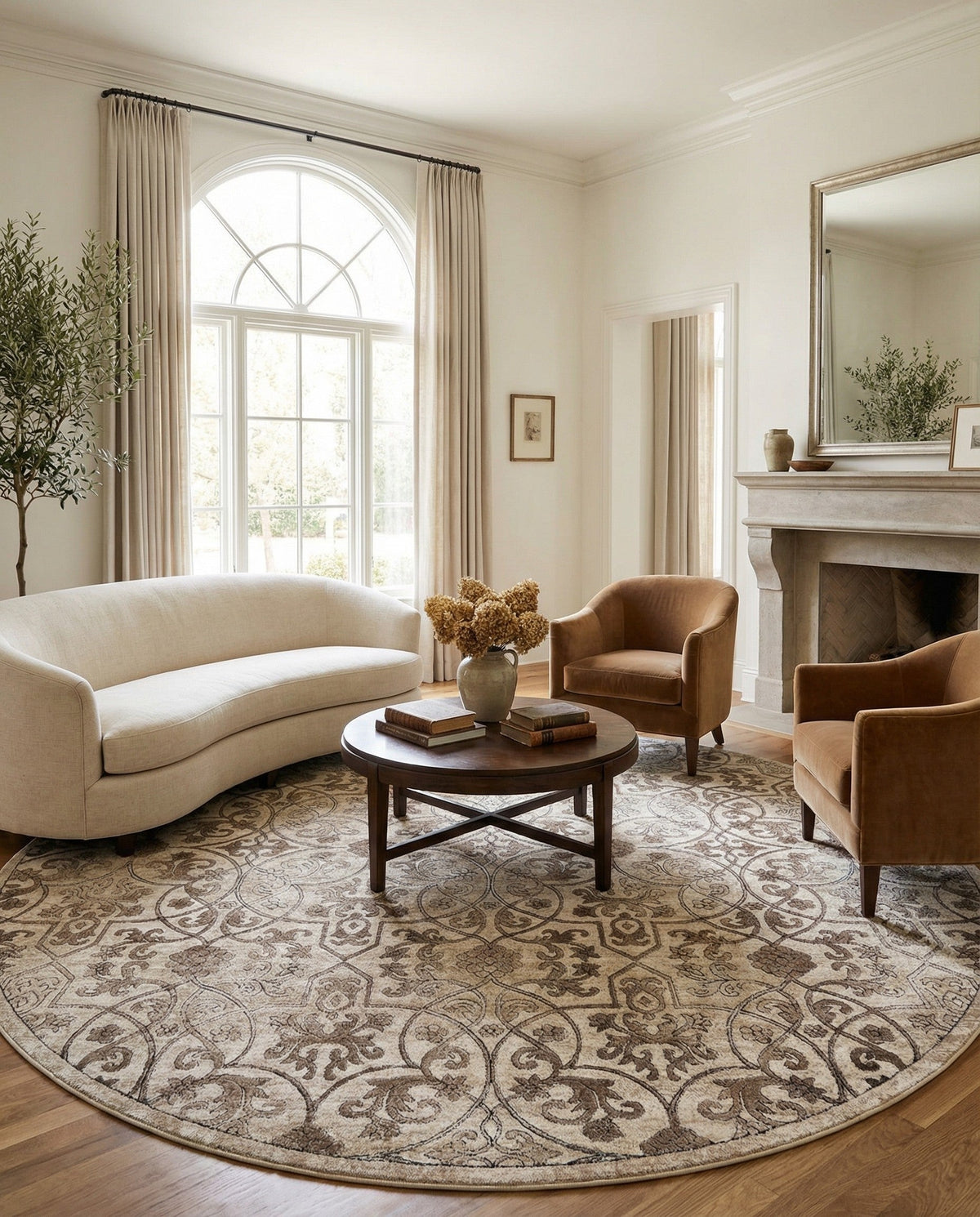 Andes Summit Collection Area Rug -  Merida Round Dark Beige  lifestyle 96