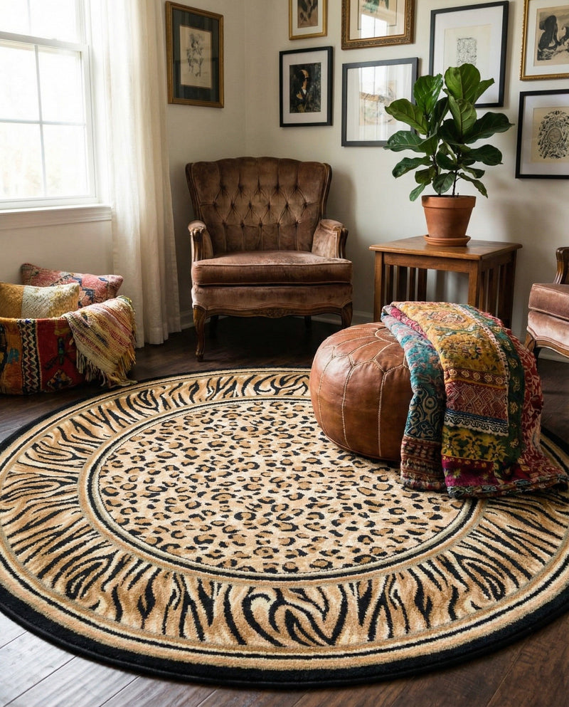 Savannah Sojourn Collection Area Rug -  Chobe Round Light Brown  lifestyle 60