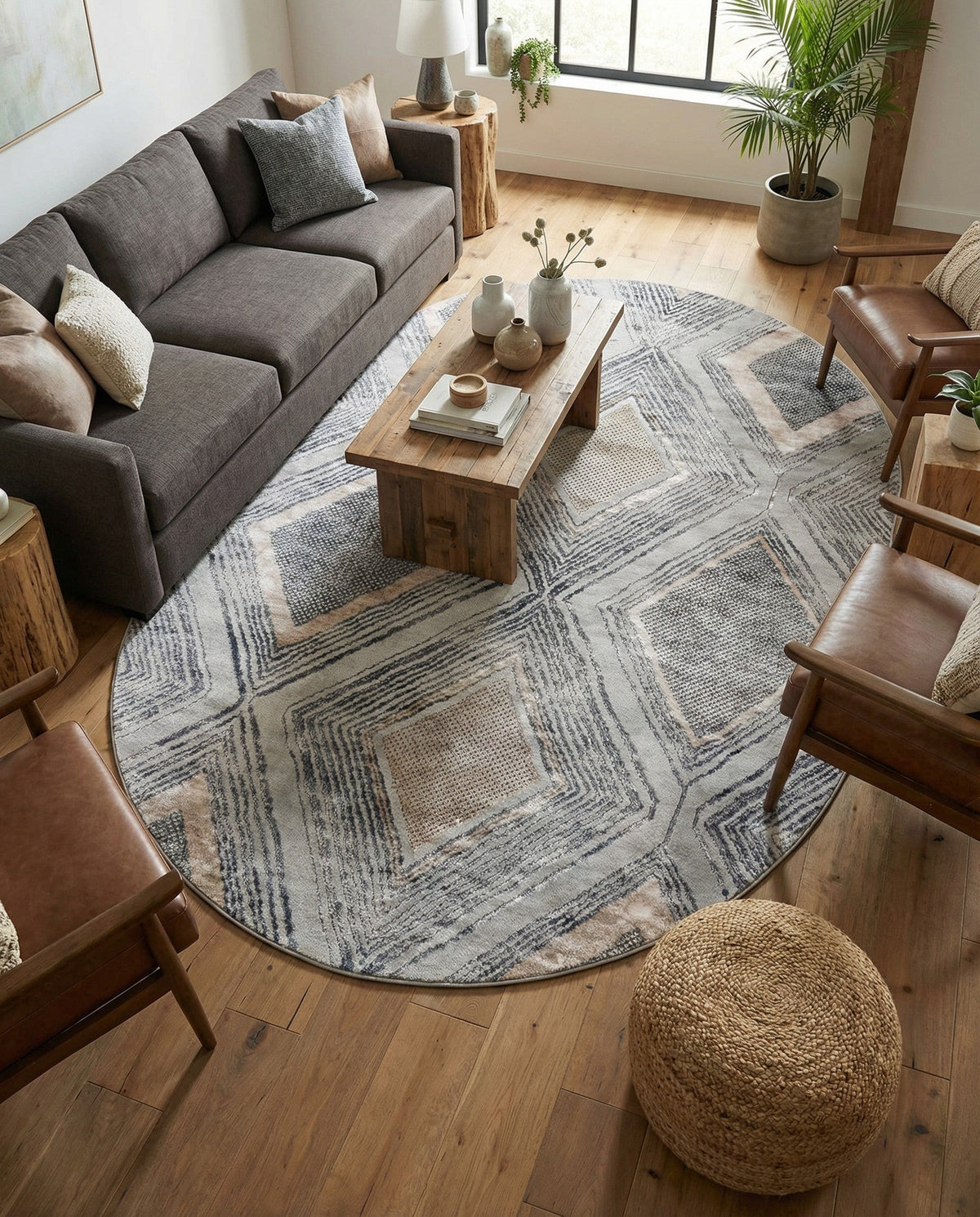 Aegean Elegance Collection Area Rug -  Rhodes Oval Gray Cream  lifestyle 85