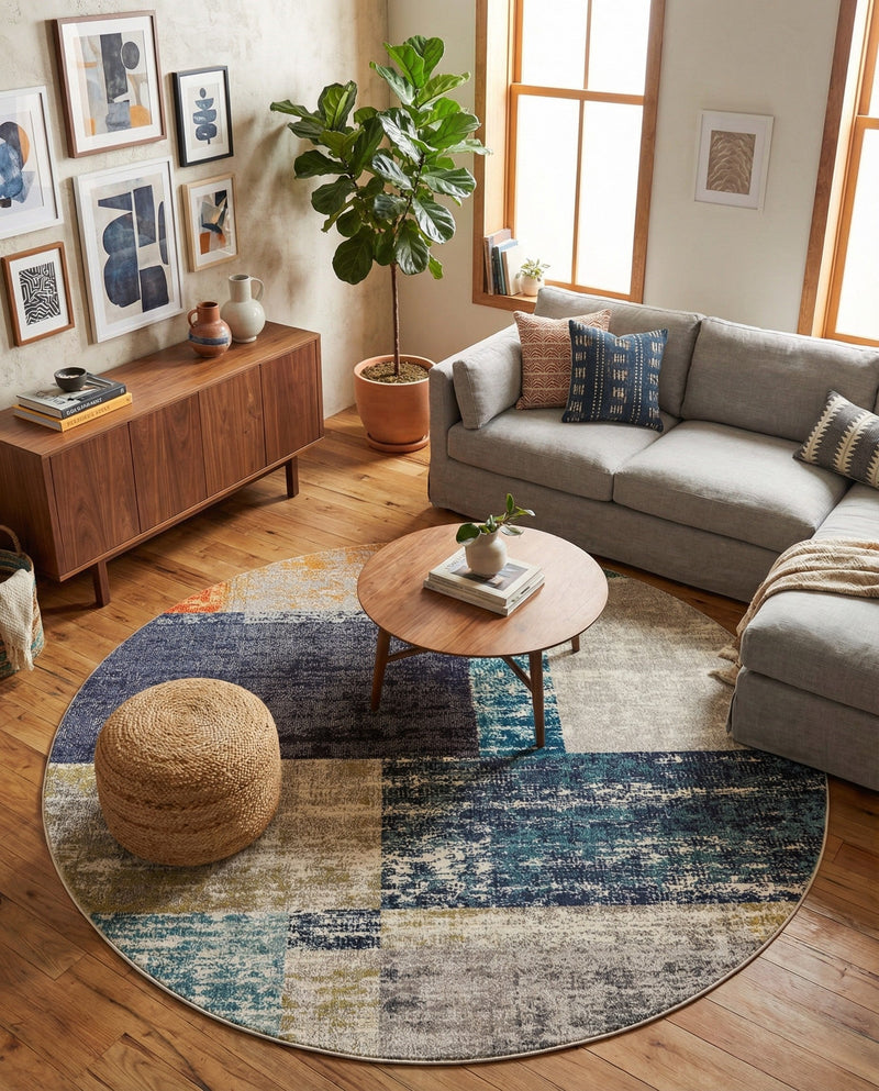 Colorburst Oasis Collection Area Rug - Palette Round Multi  lifestyle 57