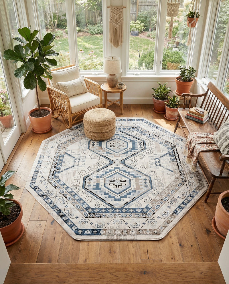 Savannah Elegance Collection Area Rug -  Tybee (Gray Blue) Octagon Gray Blue  lifestyle 76