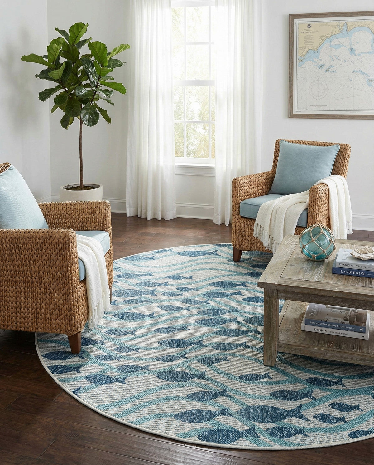 Seaside Haven Rugs Collection Area Rug -  Harbor Round Blue  lifestyle 86