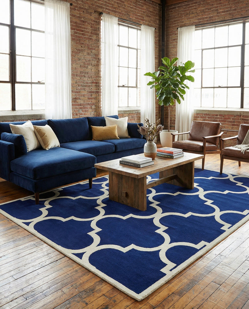 Lattice Gardens Collection Area Rug -  Espaliera Rectangle Navy Blue  lifestyle 16