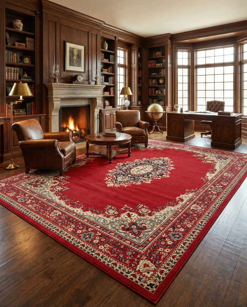 Tabriz Tapestry Collection Area Rug - Azerbaijan (Red) Rectangle Red  lifestyle 12