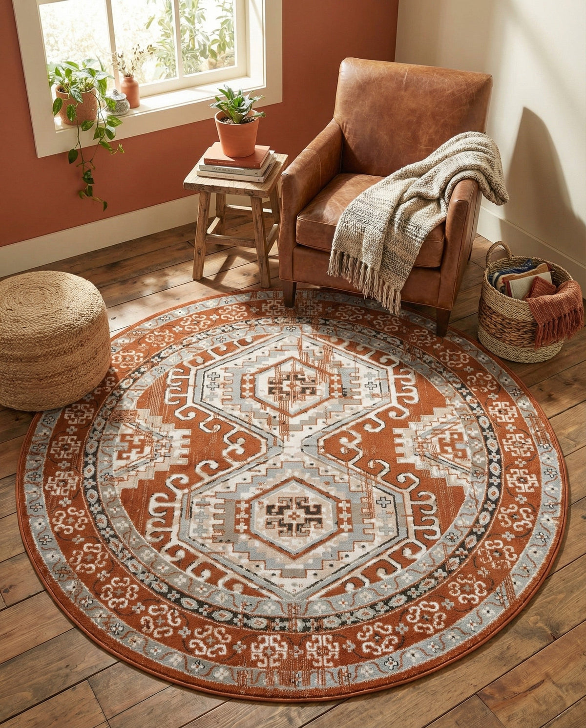 Savannah Elegance Collection Area Rug -  Tybee (Terracotta) Round Terracotta  lifestyle 107