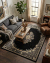 Tabriz Tapestry Collection Area Rug - Azerbaijan (Black) Rectangle Black  lifestyle 18