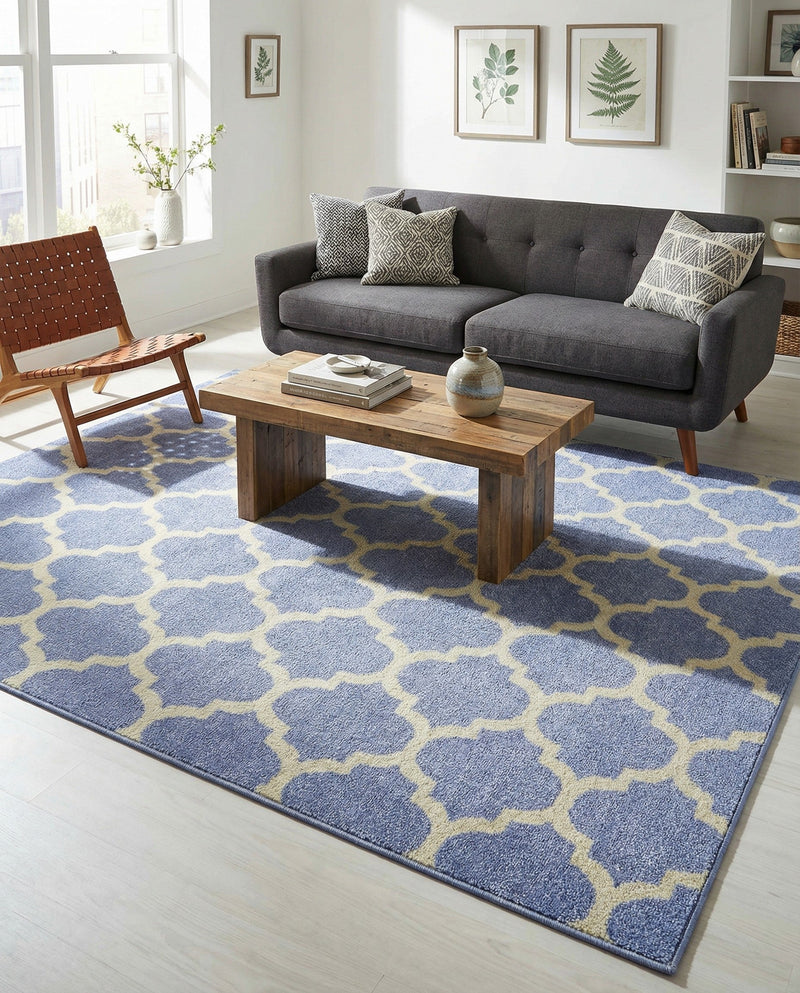 Lattice Gardens Collection Area Rug -  Bloomfield (Light Blue) Rectangle Light Blue  lifestyle 5