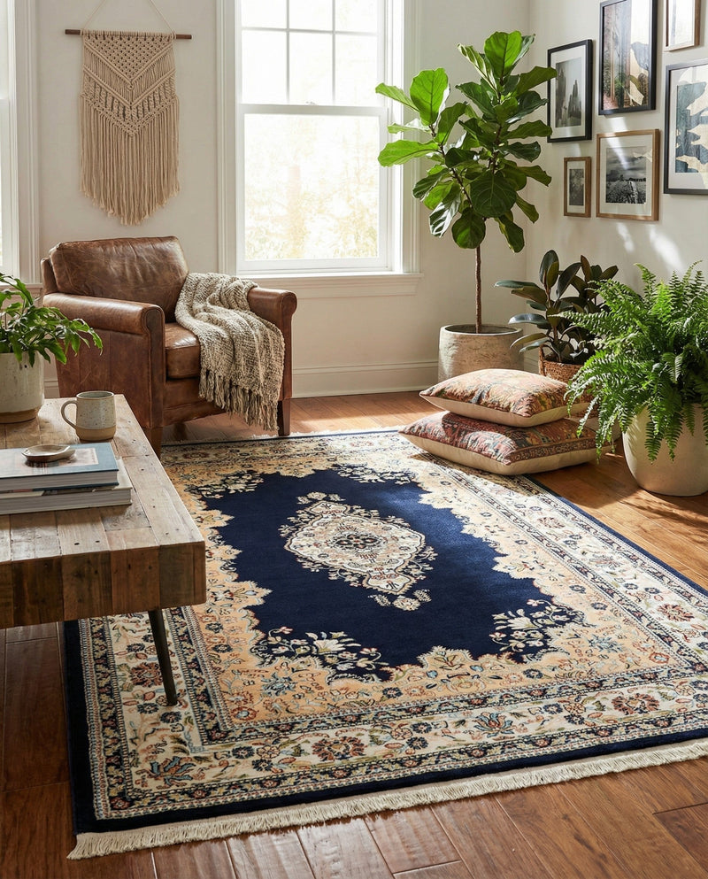 Persian Elegance Collection Area Rug - Isfahan Rectangle Navy Blue  lifestyle 42