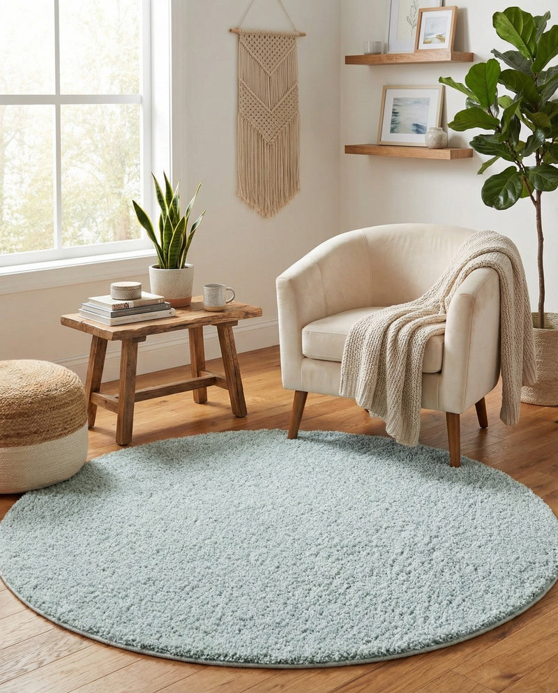 Cozy Comfort Shag Collection Area Rug - Haven (Sage Green) Round Sage Green  lifestyle 71