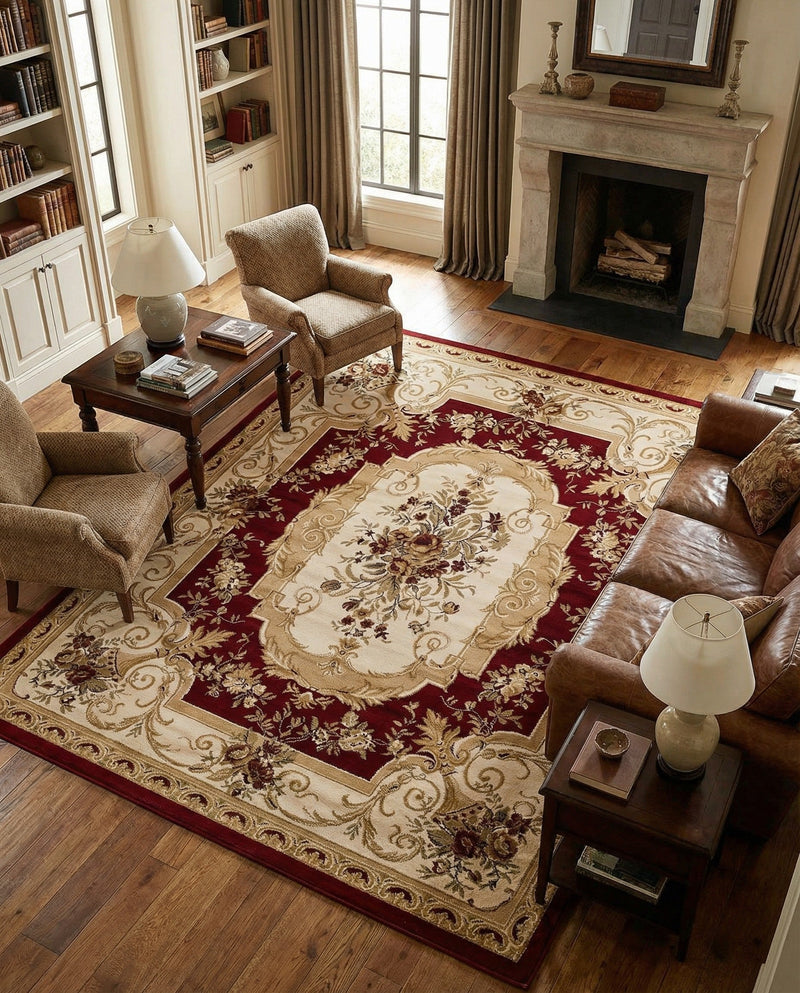 Versailles Elegance Collection Area Rug -  Louveciennes (Red) Rectangle Red  lifestyle 8