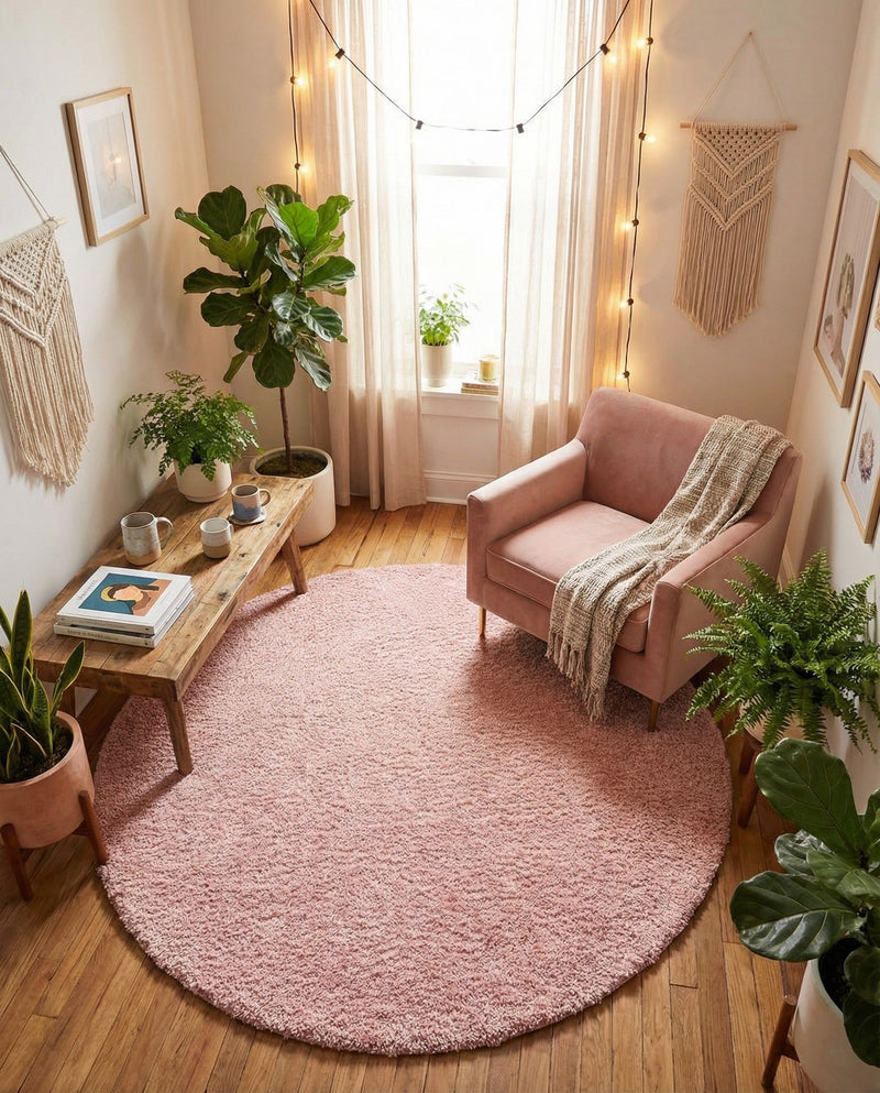 Alpine Plush Collection Area Rug -  Cortina (Dusty Rose) Round Dusty Rose  lifestyle 55