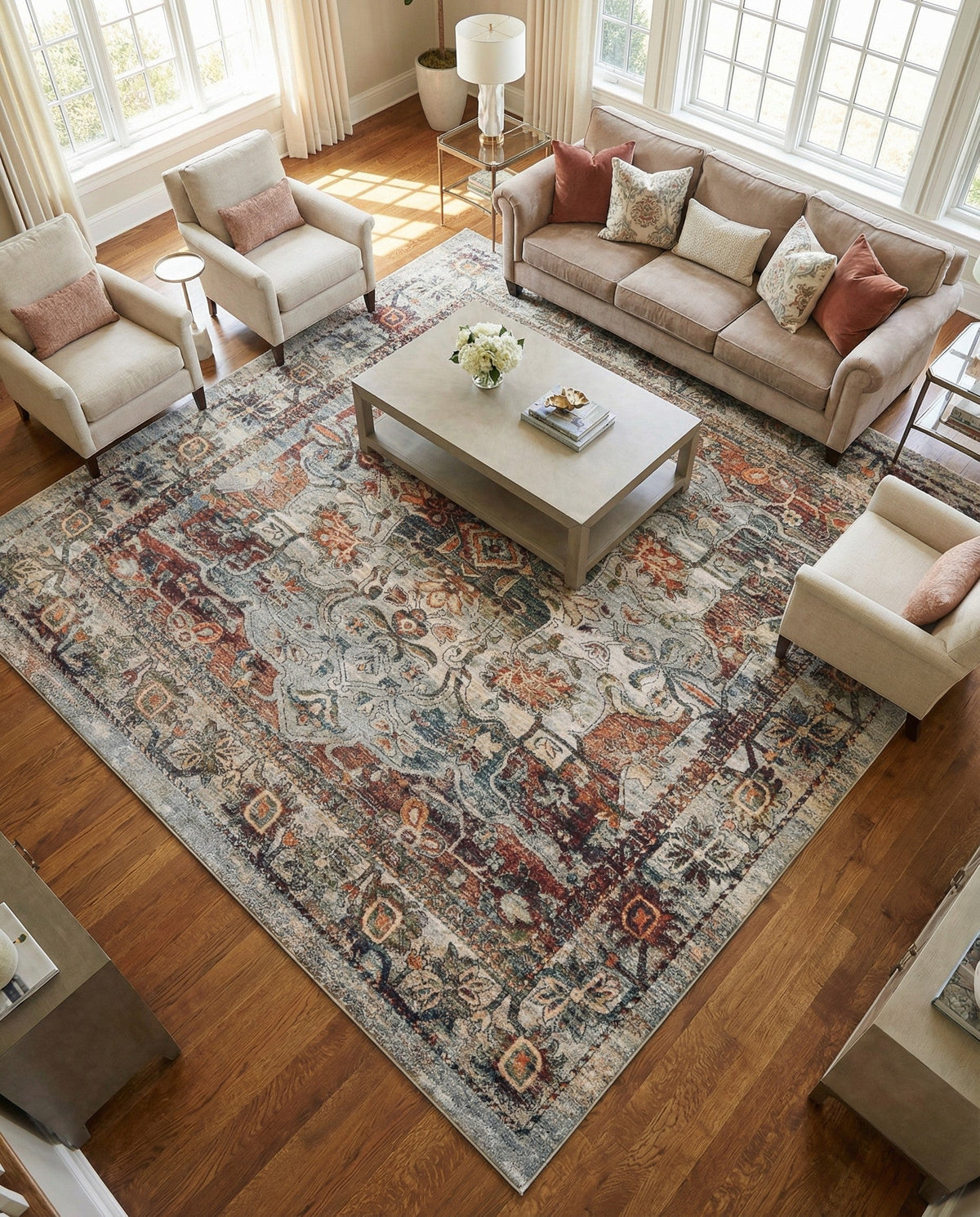 Savannah Soiree Collection Area Rug -  Everglade (Ivory) Square Ivory  lifestyle 115