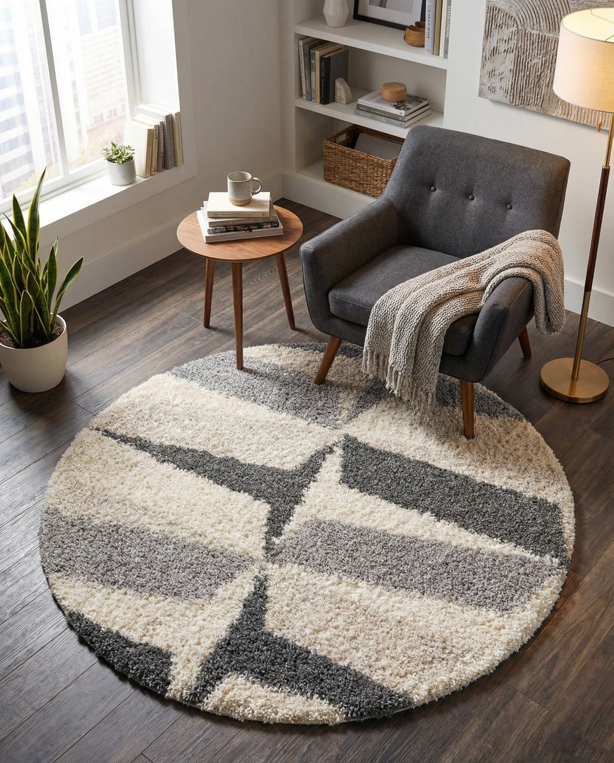 Cozy Cove Shag Collection Area Rug -  Tidewater Round Gray  lifestyle 99