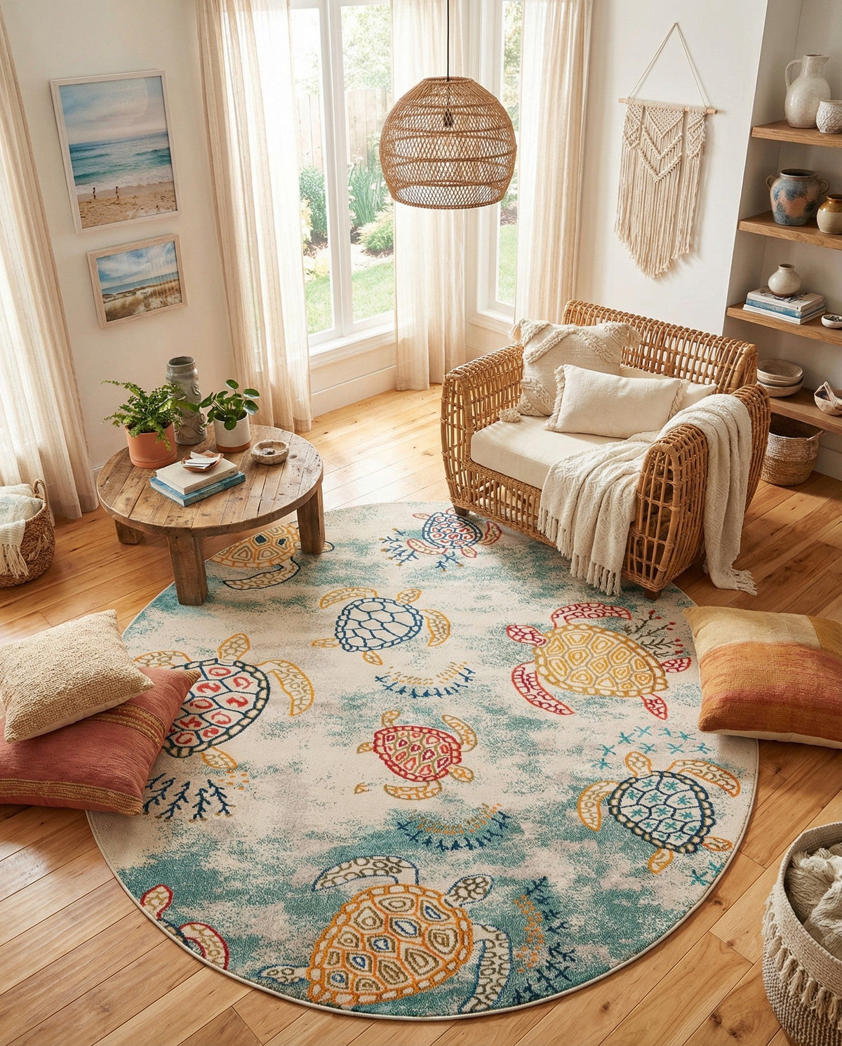 Sorrento Shores Collection Area Rug -  Massa Round Beige  lifestyle 139