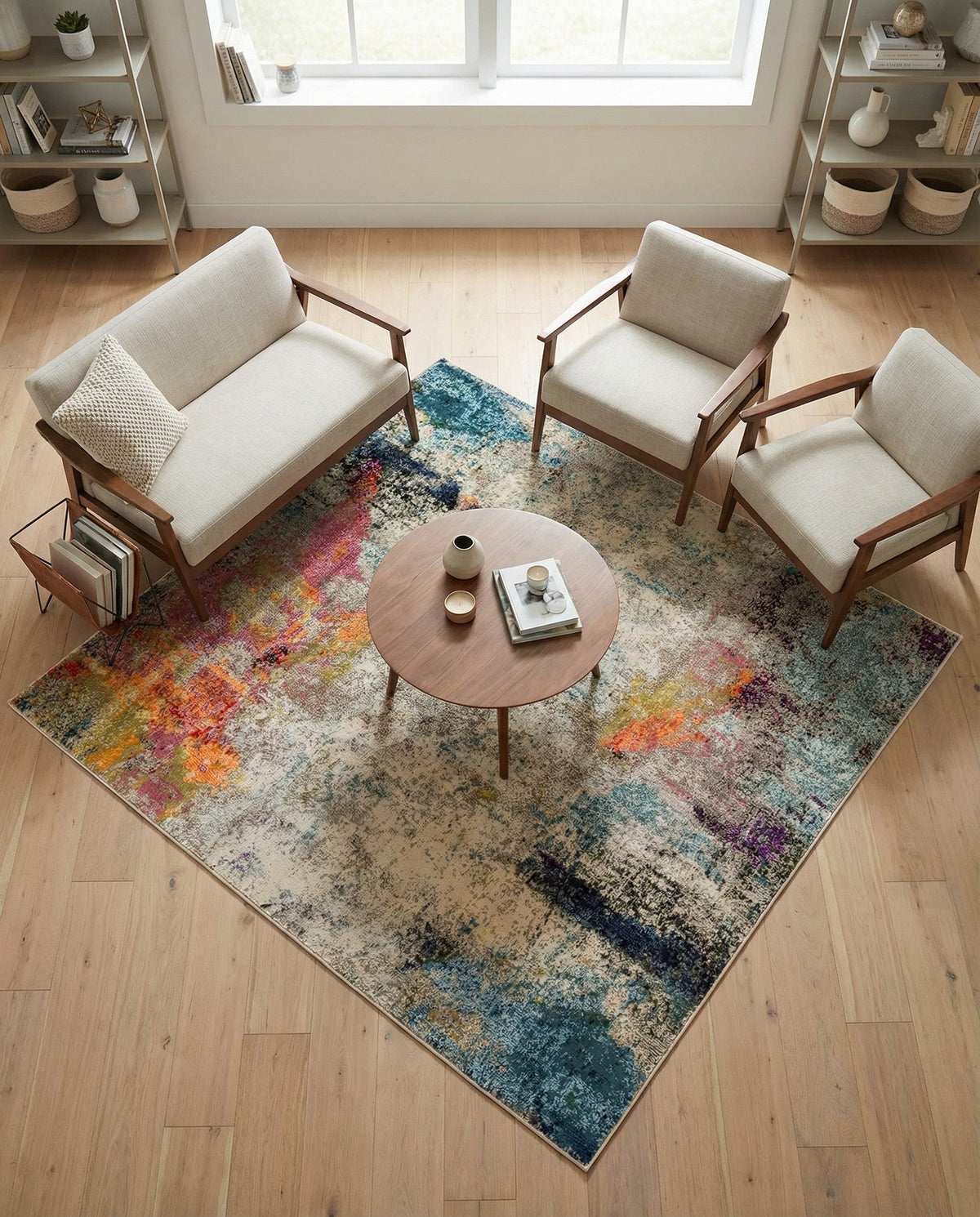 Chromatic Oasis Collection Area Rug -  Azure Square Beige  lifestyle 93