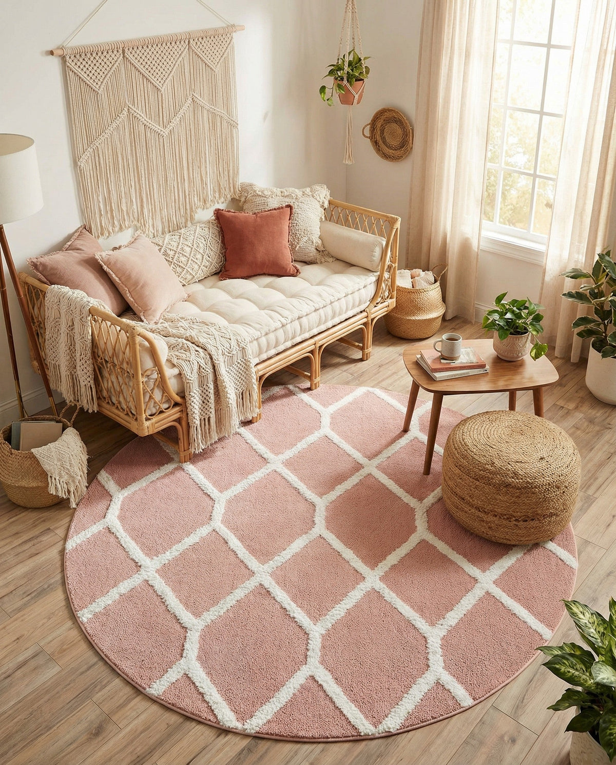 Sahara Chic Collection Area Rug -  Tuareg Round Pink  lifestyle 95