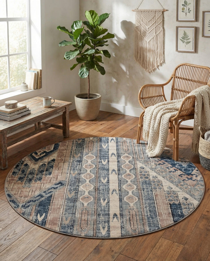 Cascade Range Collection Area Rug - Hood (Navy Blue) Round Navy Blue  lifestyle 66