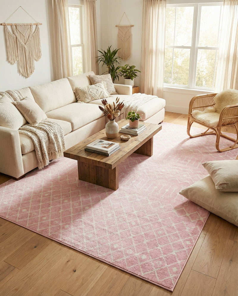 Mediterranean Lattice Collection Area Rug - Santorini (Pink) Rectangle Pink  lifestyle 13