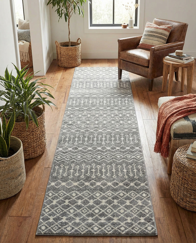 Mediterranean Lattice Collection Area Rug - Santorini (Gray) Runner Gray  lifestyle 47