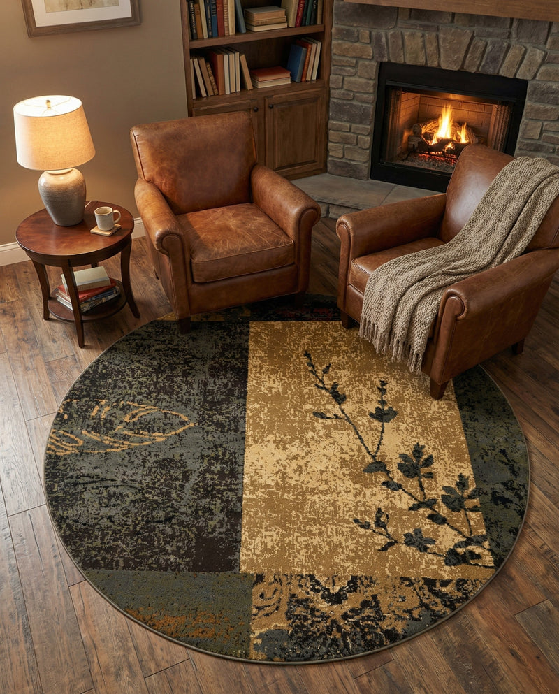 Bistro Lounge Collection Area Rug -  Lungo Round Beige  lifestyle 77