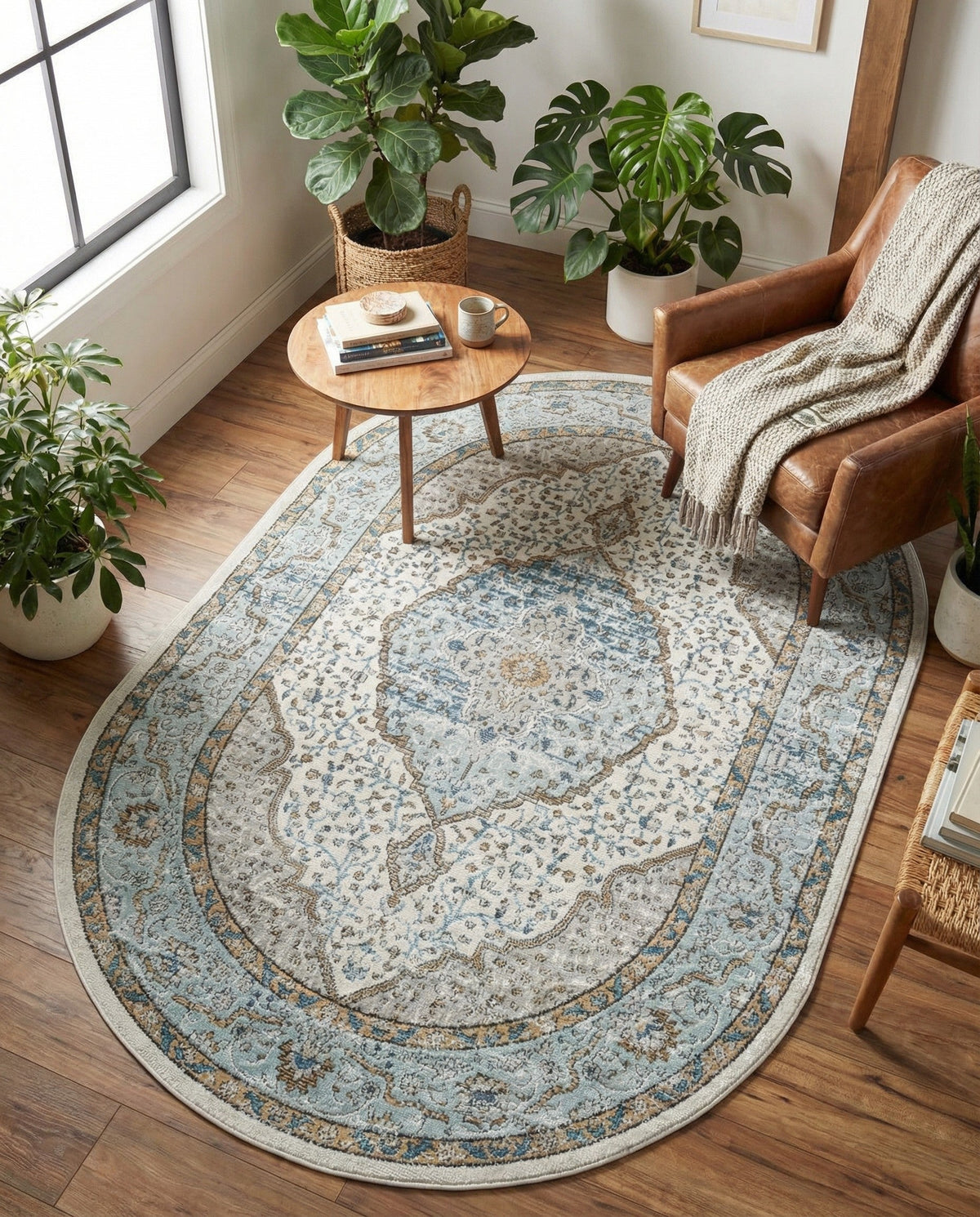 Mykonos Manor Collection Area Rug - Delos Oval Blue  lifestyle 193