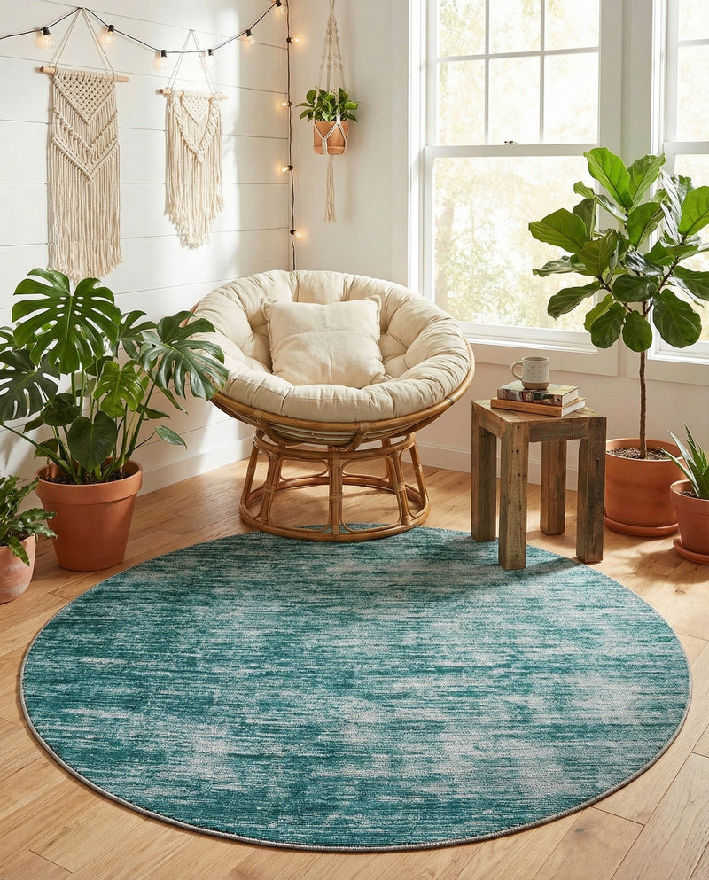 Sahara Essence Collection Area Rug - Oasis (Teal) Round Teal  lifestyle 39