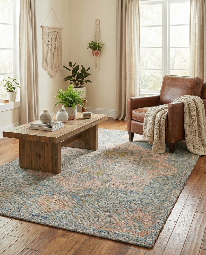 Savannah Threads Collection Area Rug -  Gobi Rectangle Blue and Peach  lifestyle 10