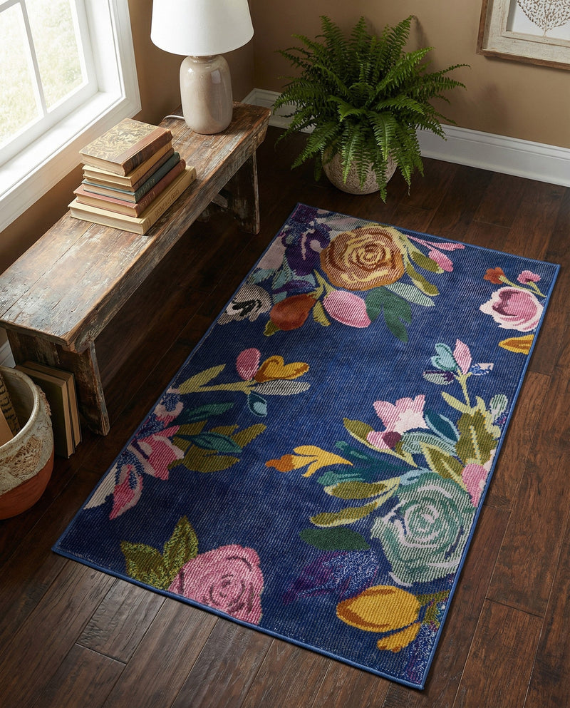 Meadow Breeze Collection Area Rug - Wildflower Rectangle Blue  lifestyle 6