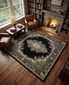Tabriz Tapestry Collection Area Rug - Azerbaijan (Black) Square Black  lifestyle 60