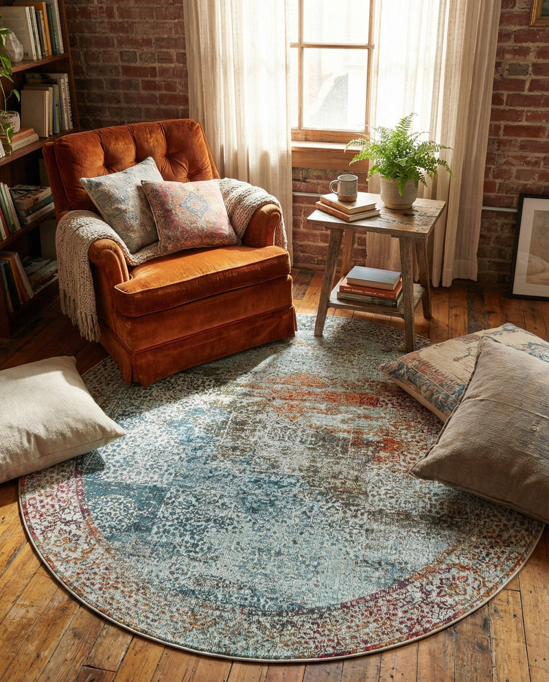 Caribbean Breeze Collection Area Rug -  Yucatan Round Multi  lifestyle 58