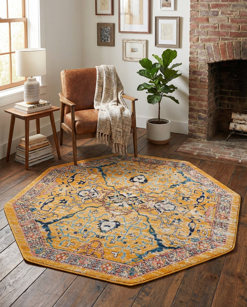 Seville Stripes Collection Area Rug -  Malaga (Yellow) Octagon Yellow  lifestyle 26