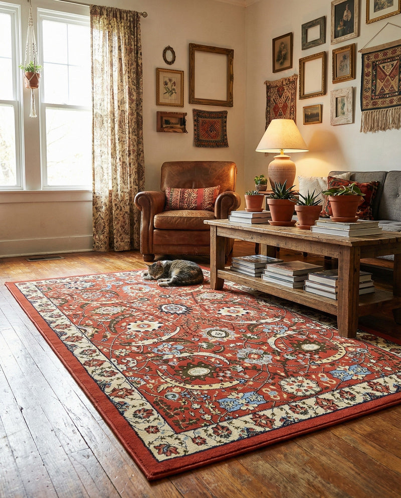 Tabriz Tapestry Collection Area Rug - Sahand (Terracotta) Rectangle Terracotta  lifestyle 24