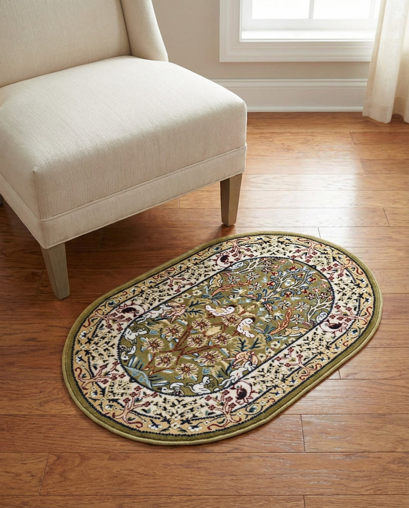 Persian Elegance Collection Area Rug -  Kerman (Green) Oval Green  lifestyle 65