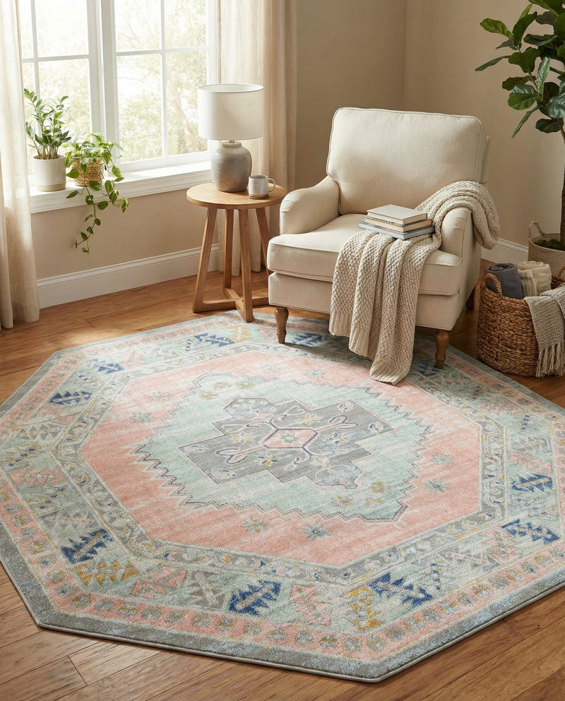 Savannah Series Collection Area Rug -  Augusta (Pink) Octagon Pink  lifestyle 63
