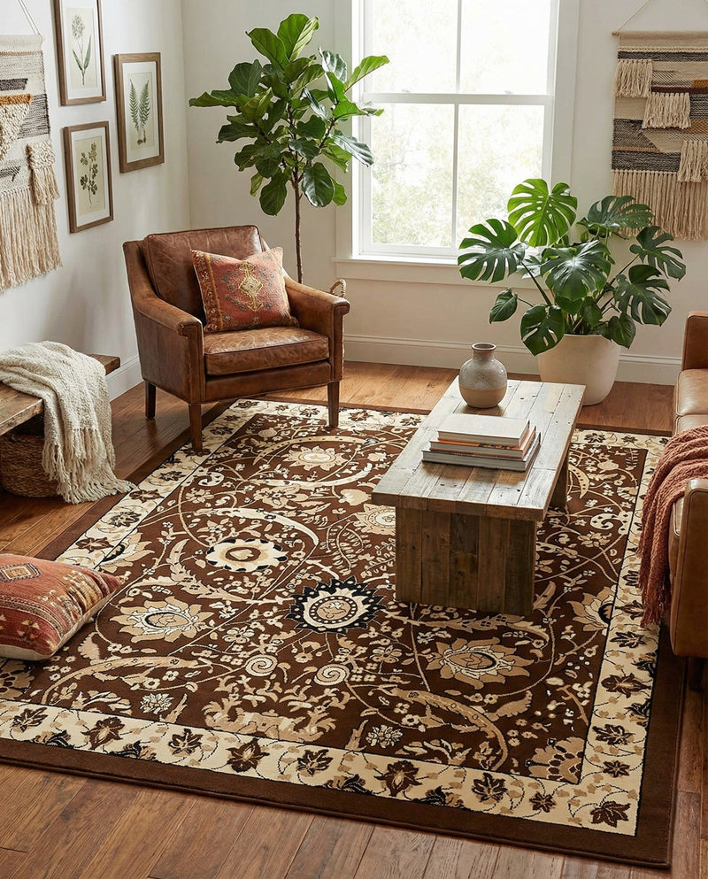 Tabriz Tapestry Collection Area Rug - Sahand (Brown) Rectangle Brown  lifestyle 13