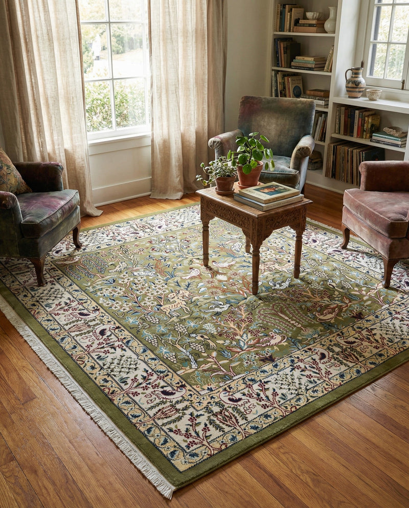 Persian Elegance Collection Area Rug -  Kerman (Green) Square Green  lifestyle 46