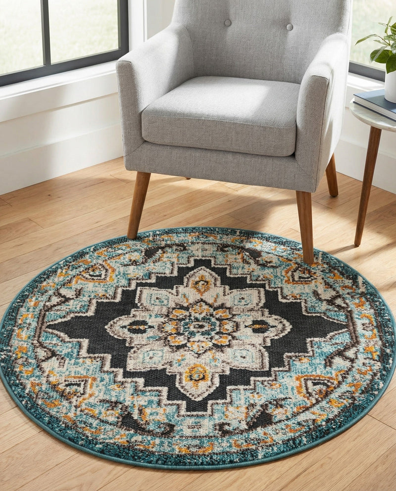 Outdoor Marrakesh Collection Area Rug -  Essaouira Round Navy Blue  lifestyle 26