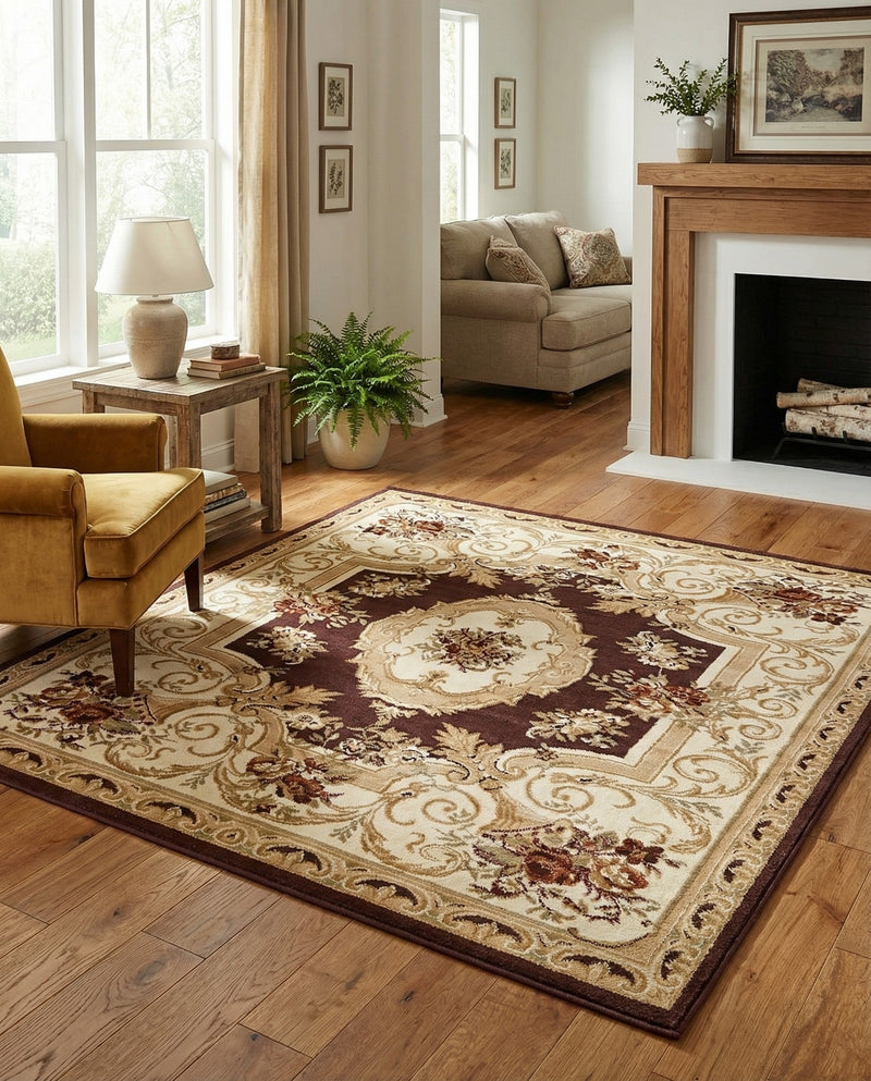 Versailles Elegance Collection Area Rug -  Louveciennes (Brown) Square Brown  lifestyle 76