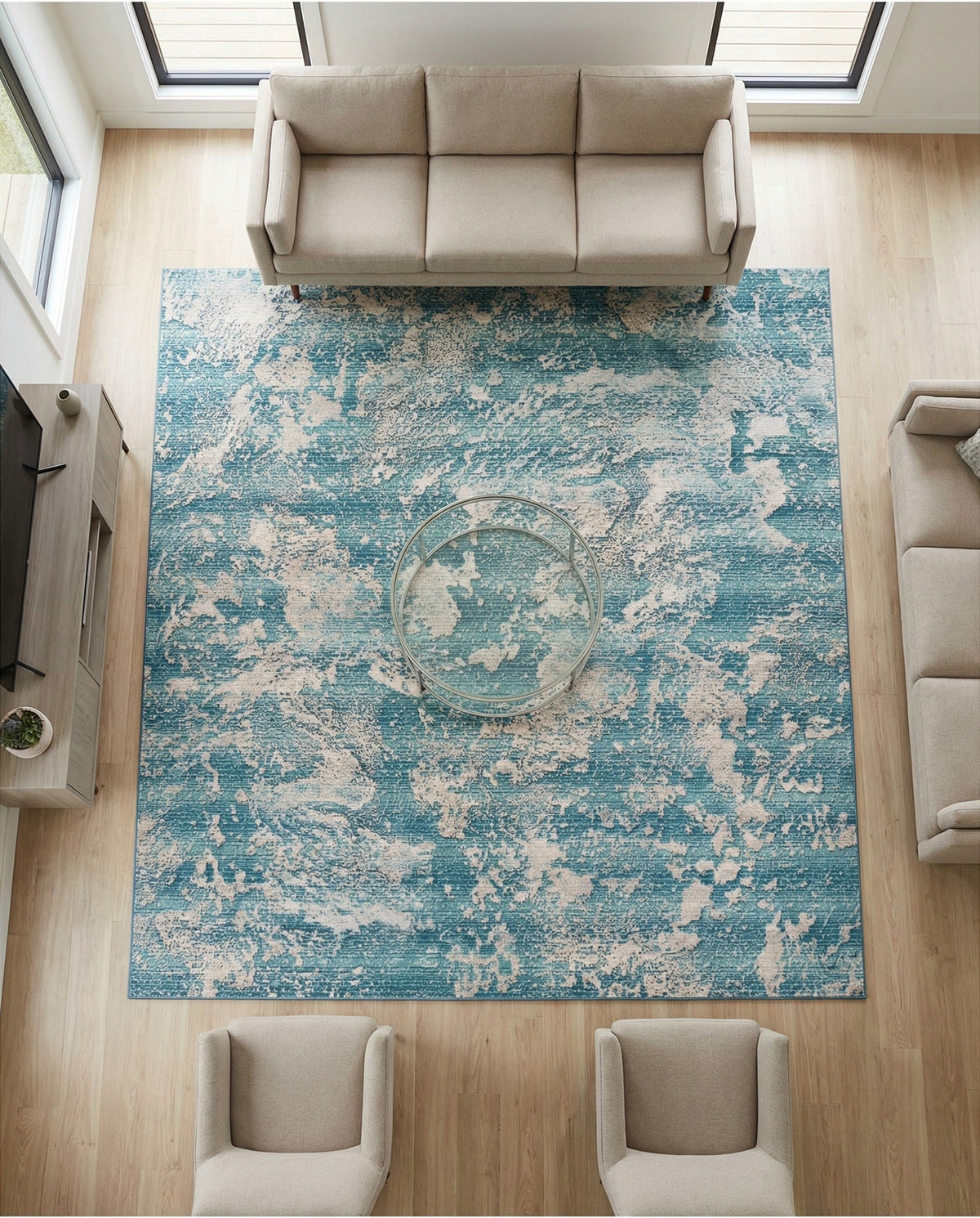 Urban Terrace Collection Area Rug -  Gazebo Square Aqua Blue  lifestyle 83
