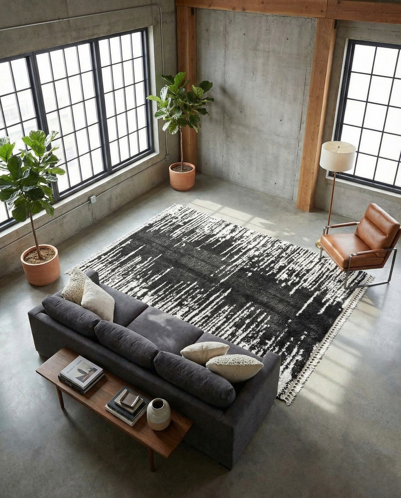 Tranquil Tides Shag Collection Area Rug - Marina Rectangle Black and White  lifestyle 35