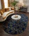 Hollywood Luxe Collection Area Rug -  Beverly (Navy Blue Gold) Oval Navy Blue Gold  lifestyle 59