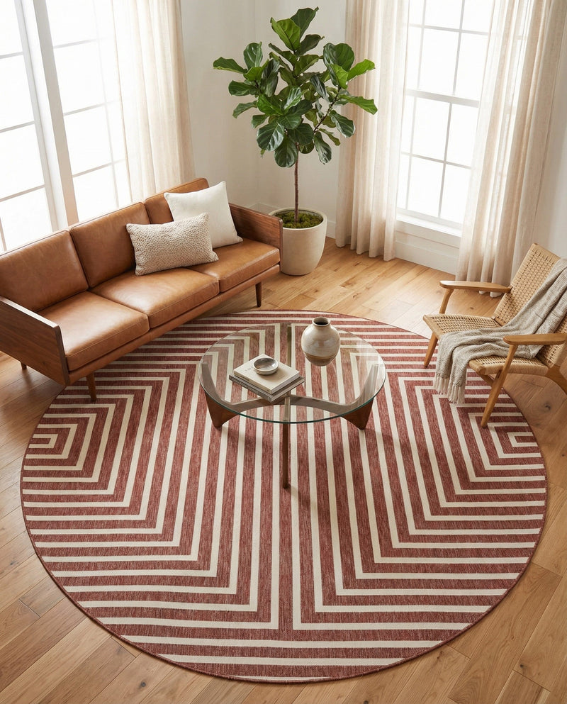 Urban Terrace Collection Area Rug -  Astoria (Rust Red) Round Rust Red  lifestyle 48