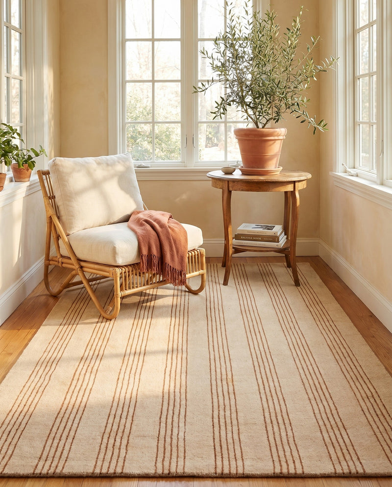 Hampton Stripes Wool Collection Area Rug - Montauk Rectangle Beige  lifestyle 48