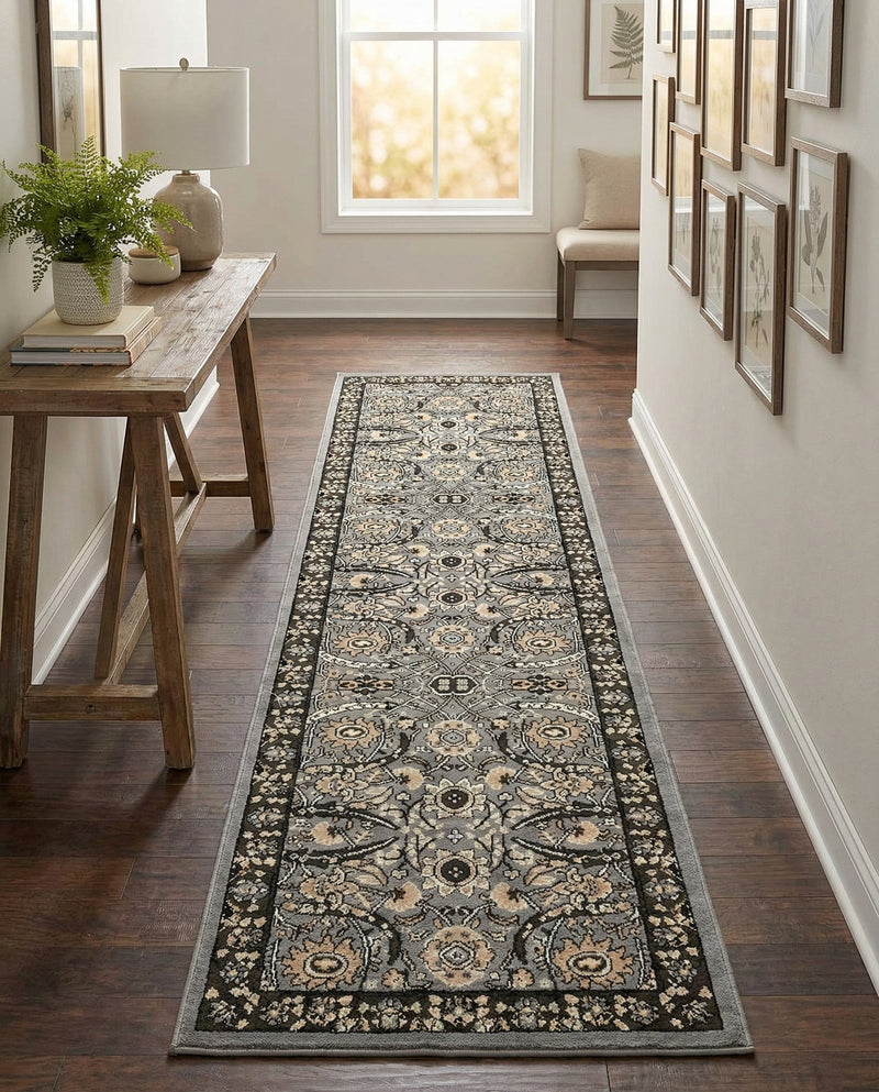 Tabriz Tapestry Collection Area Rug - Sahand (Dark Gray) Runner Dark Gray  lifestyle 53