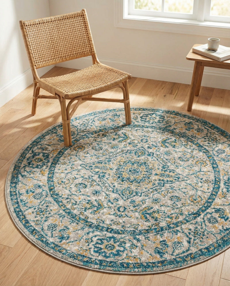 Seville Stripes Collection Area Rug - Cadiz (Light Gray) Round Light Gray  lifestyle 65