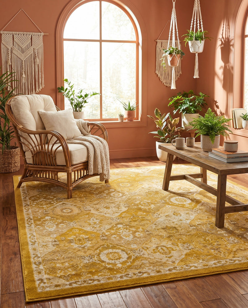 Brighton Terrace Collection Area Rug -  Rottingdean (Yellow) Square Yellow  lifestyle 45