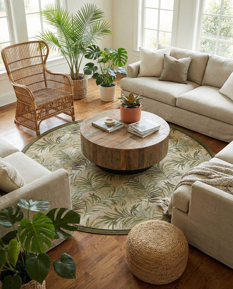 Seaside Blooms Collection Area Rug -  Verdant Round Green  lifestyle 38